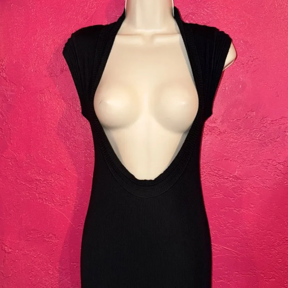 Free People Intimately sexy Black ribbed Deep V-Cut Sleeveless Maxi Dress. Sz S - Picture 3 of 10